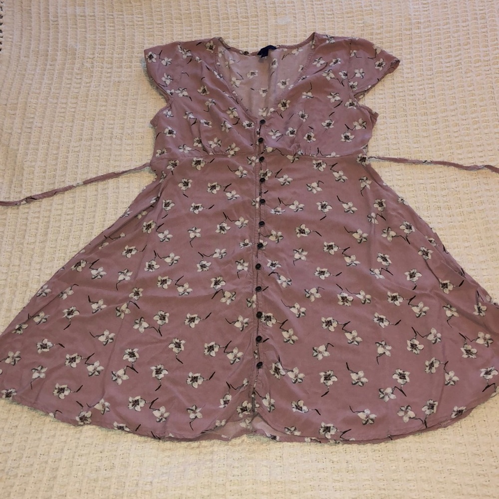 Baby pink button up dress with white flowers